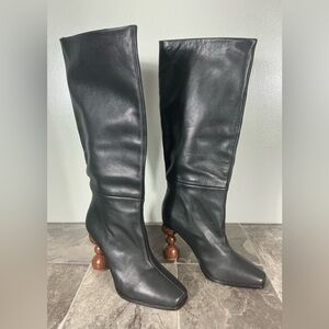 SONG OF STYLE MATCHA LEATHER KNEE HIGH BOOTS.